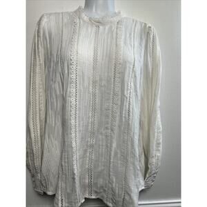 Ann Taylor White Tunic Top MP Blouse L/S High Neck Lace Romantic Lightweight NWT